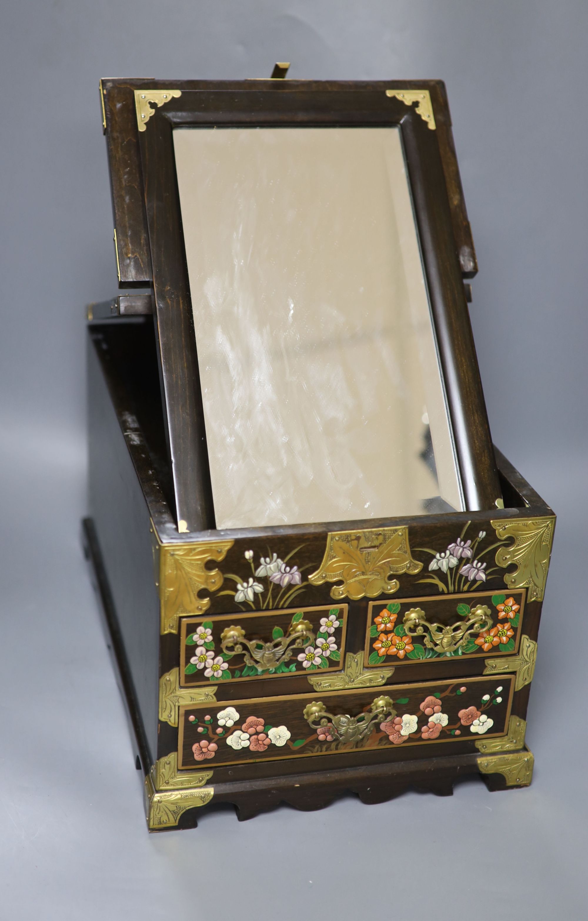 A Chinese wood and polychrome lacquer dressing box, 37cm